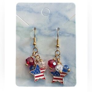 USA Patriotic Star Dangle Earrings, Gold plated findings